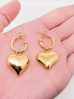 18K Gold-Plated Stainless-Steel Heart Charm Earrings